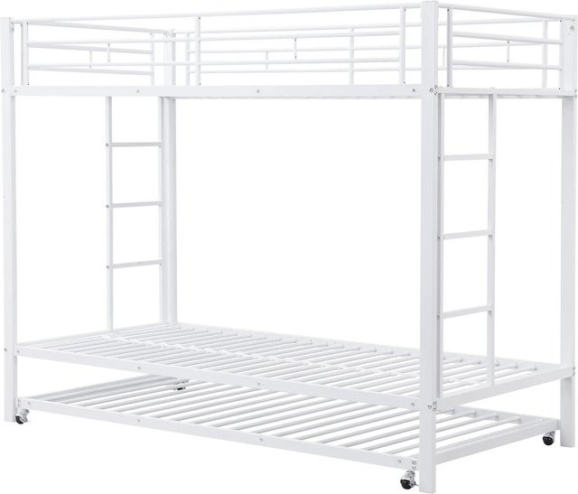 KOMHTOM Etagenbett mit Ausziehbett aus Metall in Weiß für Kinder, B/T/H: 90 x 200 x 160 cm - Bild 1
