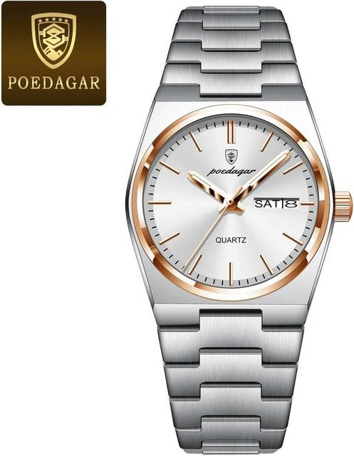 POEDAGAR Armbanduhr, Quarz, Edelstahl, Bicolor, Weiß, Damen - Bild 1