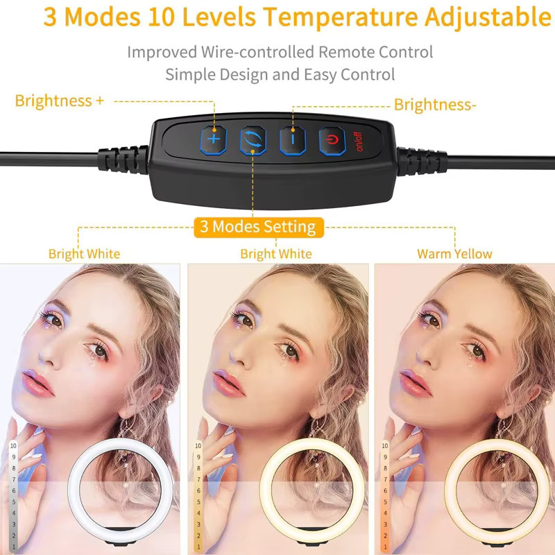 VORTNGLE LED Selfie-Ringlicht in Schwarz mit Fernbedienung und Dimmfunktion für Video-Livestreams und Fotografie - Bild 3