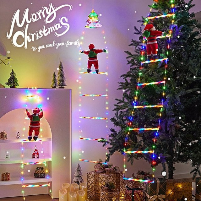 LED Weihnachtsdekoration mit kletterndem Weihnachtsmann in Multicolour, dekorative Leiterlichter für den Innenbereich mit 8 Modi - Bild 1