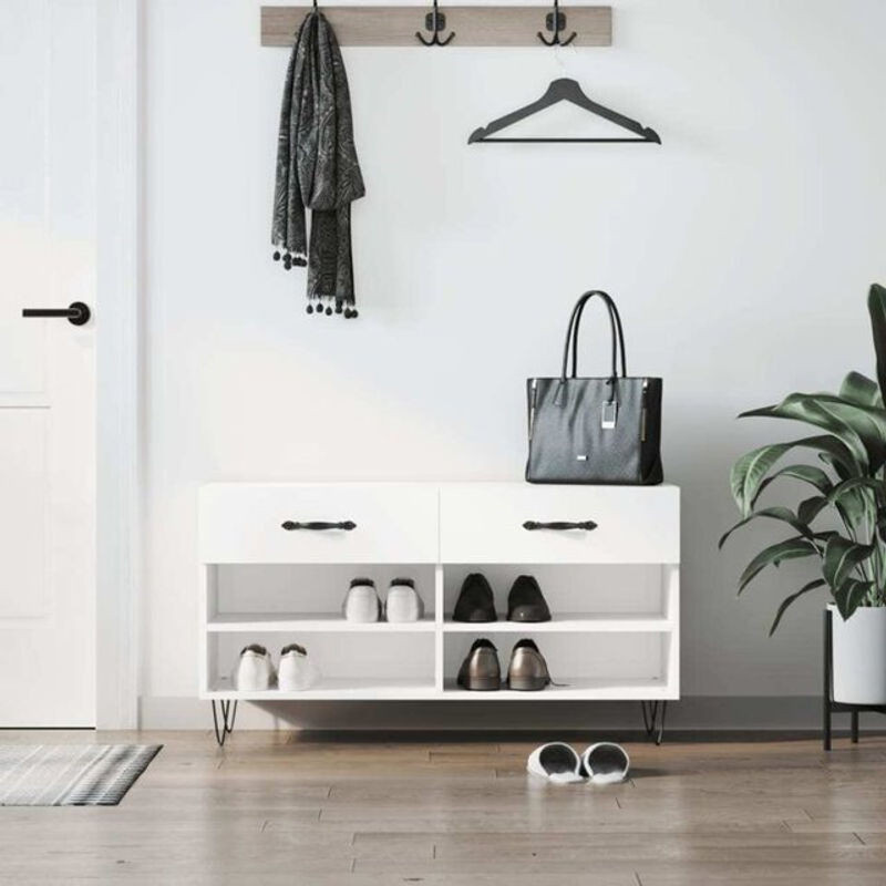 Schuhbank Vidaxl in Weiß, Modernes Design aus Holzwerkstoff und Metall, B/T/H: 102 x 35 x 55 cm - Bild 1