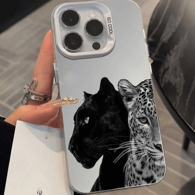 Galvanisierte TPU-Handyhülle mit Panther-Muster in Schwarz und Grau für Apple iPhone Modelle - Bild 1