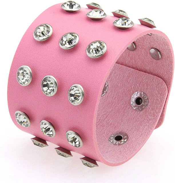 Armband PU-Leder, pink, Kristall, Unisex, Gothic - Bild 1