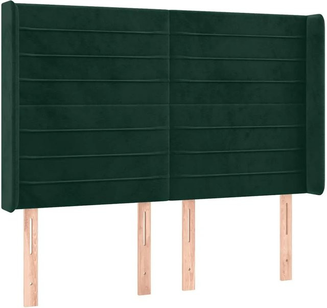 vidaXL Kopfteil mit Ohren in Dunkelgrün aus Samt, B/T/H: 147 x 16 x 118/128 cm - Bild 1