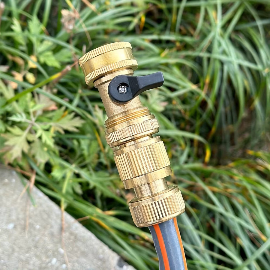 3/4 Zoll Messing-Kugelhahn mit Schnellkupplung und BSP-Gewindeadapter in Gold für Gartenschläuche und Wasserrohrverschraubungen - Bild 4
