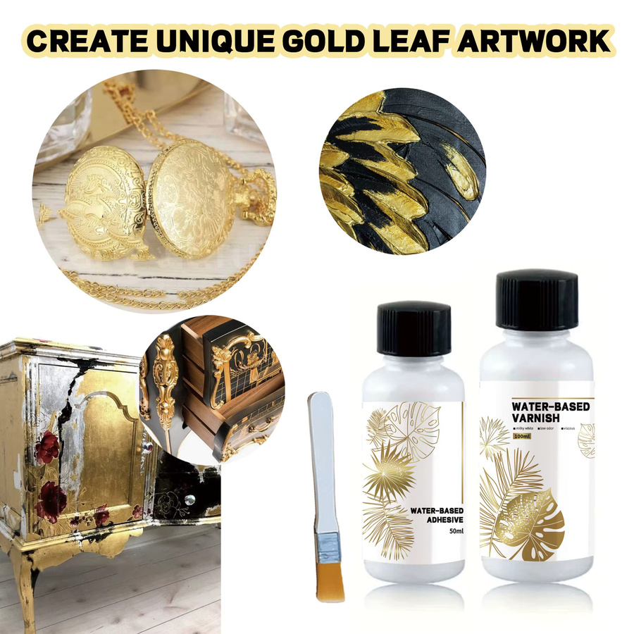 Goldfolien-Klebeset mit Pinsel – Wasserbasierter Metallkleber in Gold für Bastel-, Mal- und Kunstprojekte (50 ml oder 100 ml) - Bild 2