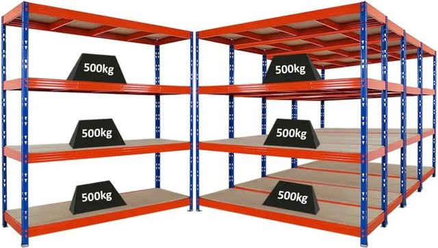 PROREGAL Rhino Schwerlastregal Set mit 5 Regalen, Blau-Orange, B/T/H: 200 x 60 x 200 cm, 4 Spanplatten-Ebenen pro Regal, 500 kg Fachlast - Bild 1