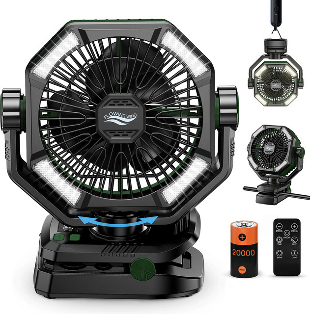 SKYTOO Camping-Ventilator mit Doppelmotor, 20000mAh Akku, Clip-Ventilator mit Digitalanzeige und LED-Laterne, Farbe: Orange - Bild 1