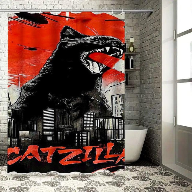 Catzilla Duschvorhang aus Polyester, wasserdicht und blickdicht, rot, B: 180 cm, H: 200 cm - Bild 1