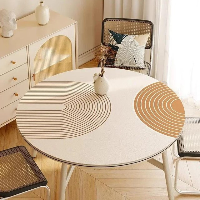 Runde wasserdichte Tischdecke aus PVC von FQMM in Weiß, minimalistisches Design, Durchmesser: 90 cm - Bild 1
