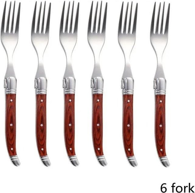 Laguiole von Flyingcolors Steakmesser und Gabel Set aus Edelstahl mit rotem Massivholzgriff, poliert - Bild 1