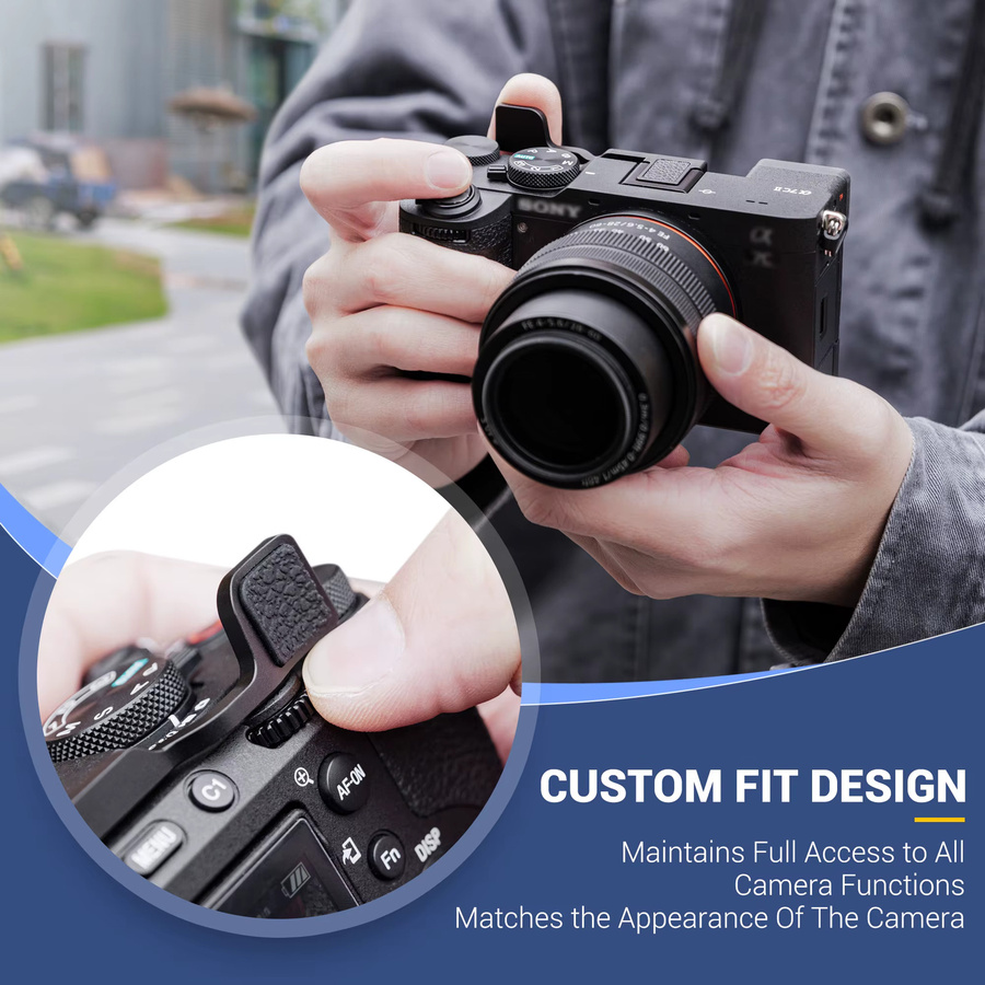 JJC Metall Daumen-Up-Griff für Sony A7C II und A7C R in Schwarz mit Blitzschuh-Abdeckung und Silikon-Pad - Bild 5