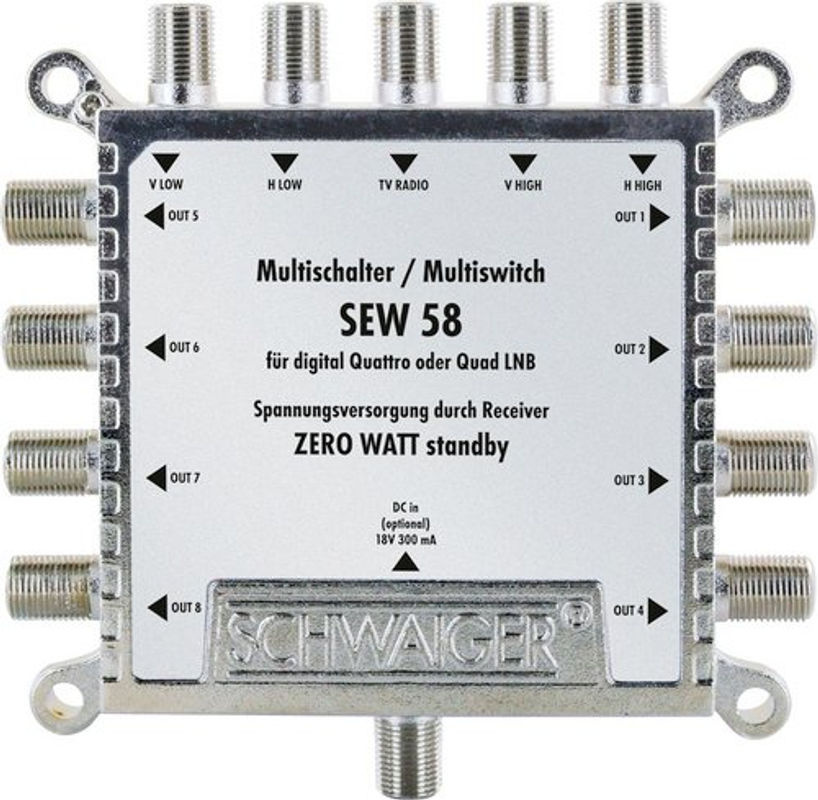 Schwaiger SEW58 SAT Multischalter 5 Eingänge und 8 Teilnehmer in Silber - Bild 2