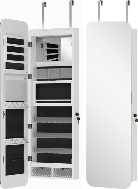 HOMCOM Wand-Schmuckschrank mit Innenspiegel und LED-Lichtern in Weiß und Schwarz, Höhe: 120 cm - Bild 1