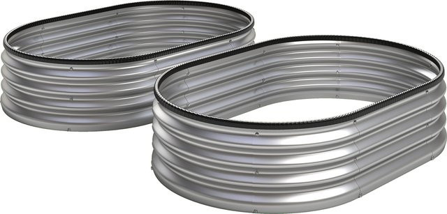 Outsunny 2er Set Metall Hochbeet Oval in Silber, B/T/H: 135 x 90 x 30 cm - Bild 1