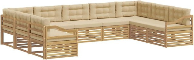 vidaXL Outdoor-Sofagarnitur aus Akazie in U-Form, 9-teiliges Set in Weiß und Beige, B/T/H: 404 x 245,5 x 73 cm - Bild 1