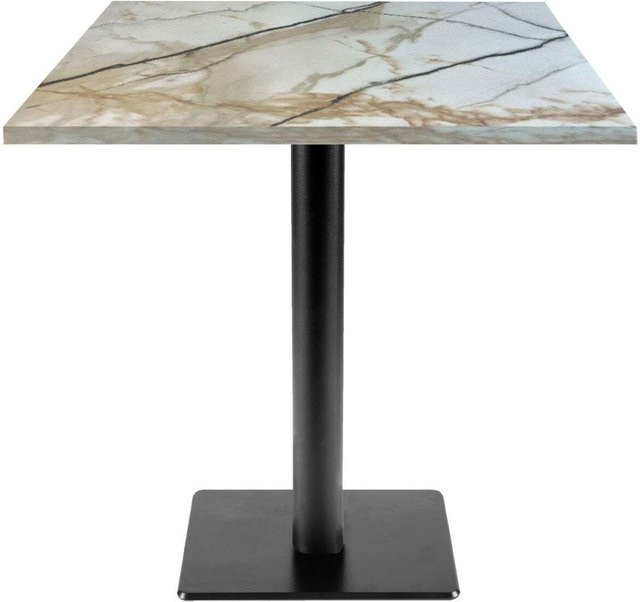 RestooTab Tisch Milan T quadratisch in Stein-Optik, B/T/H: 70 x 70 x 75 cm, wollweiß/grau/marmoriert - Bild 1