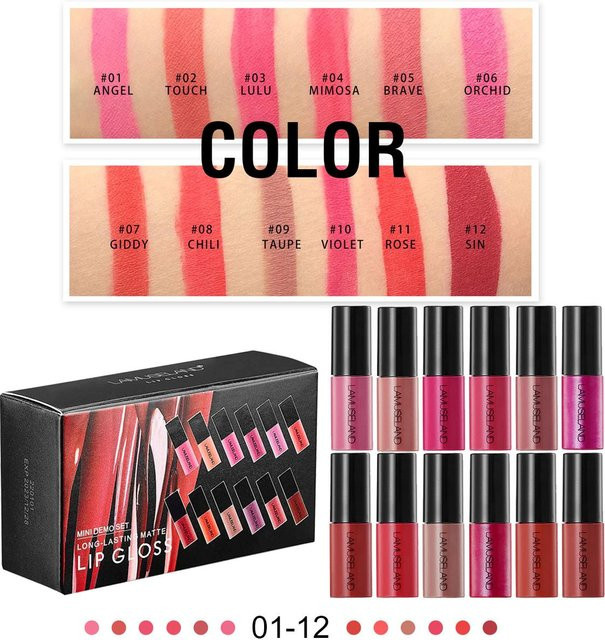 LAMUSELAND Lippenstift Set, Matt, 12 Farben, Black - Bild 1