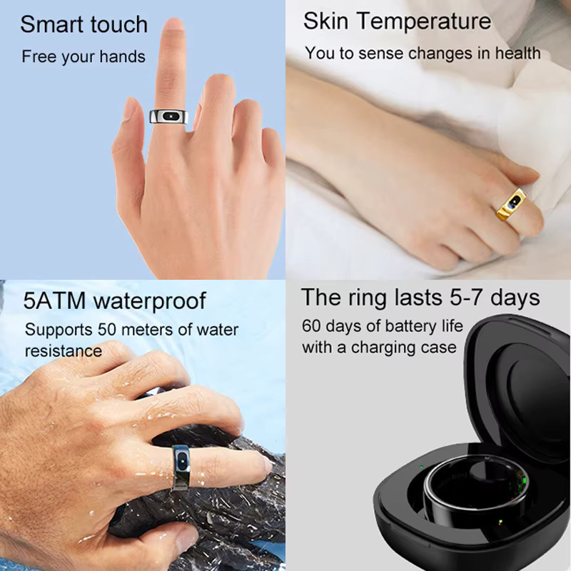 MISIRUN Smart Ring Schwarz für Damen und Herren mit Ladecase, Touch-Steuerung, Gesundheitsmonitor und IP68 5ATM Wasserdichtigkeit - Bild 2