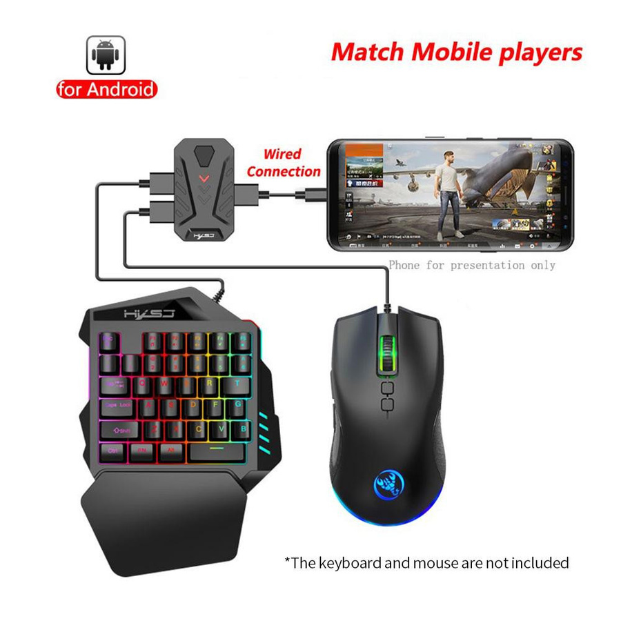HXSJ P8 Kabelgebundener Tastatur-Maus-Konverter mit 3 USB-Anschlüssen, tragbarer Adapter für mobiles Gaming, Schwarz - Bild 5