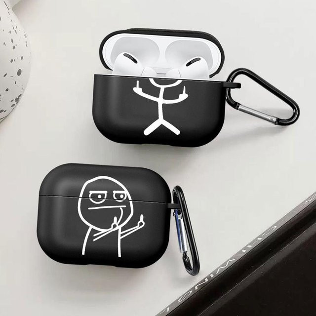 Schutzhülle mit Stick-Figuren Design für Apple AirPods Pro, Farbe: Schwarz - Bild 1