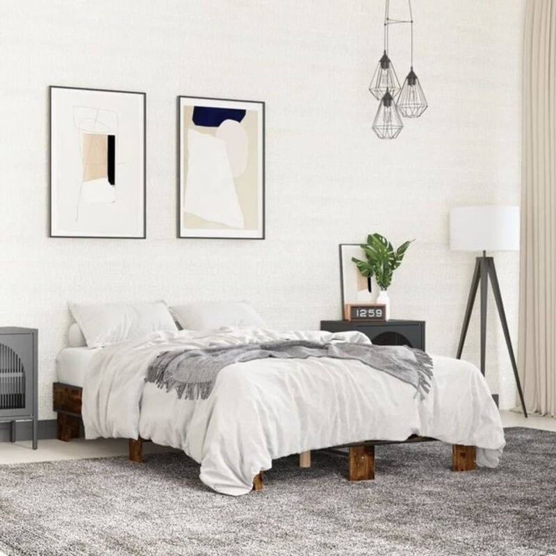 Bettgestell aus Holzwerkstoff und Metall in Räuchereiche Braun von vidaxl, B/T/H: 140 x 200 cm - Bild 1