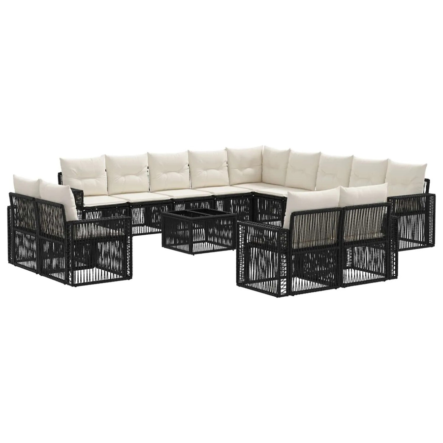 vidaXL Gartensofa-Set 14-tlg. aus Poly-Rattan in Schwarz und Cremeweiß mit Polsterung und Couchtisch für Garten, Balkon oder Terrasse - Bild 2