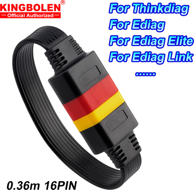 KINGBOLEN OBD2 Verlängerungskabel in Schwarz, 0,36 m, OBD II 16PIN Stecker auf 16PIN Buchse Auto-Diagnosekabel für Thinkdiag Ediag Elite Ediag Link - Bild 1