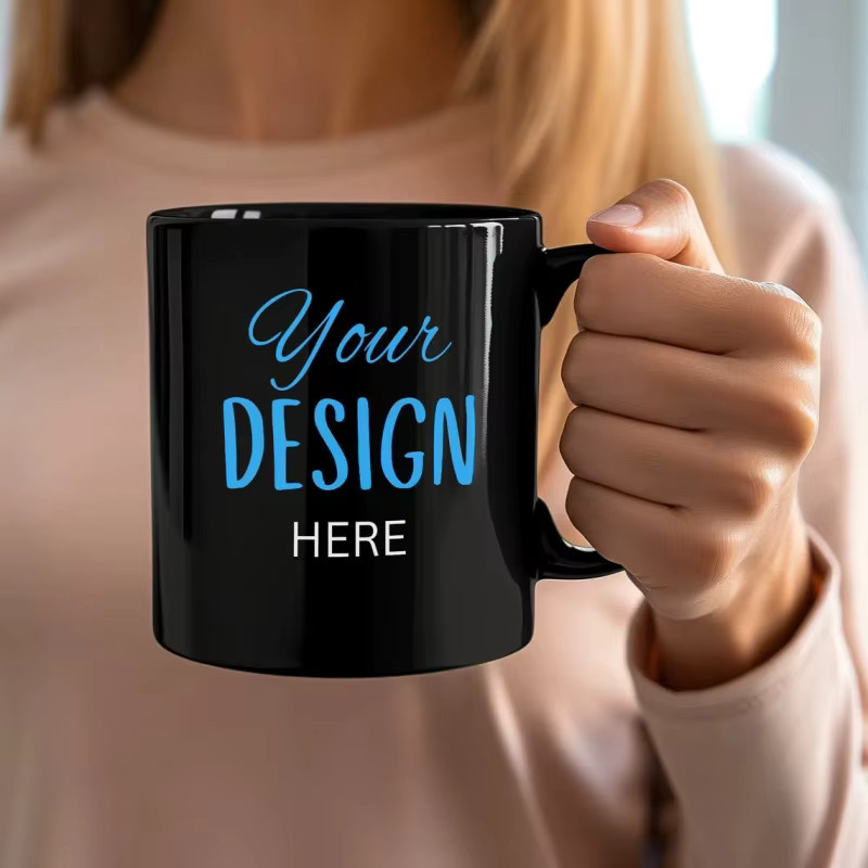 Personalisierte Keramik-Kaffeetasse von ARTGAT in Schwarz und Weiß mit Foto, Text oder Logo, 330 ml - Bild 4