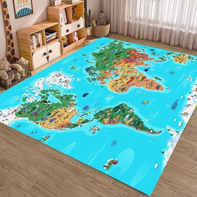 Lodestar Tier-Weltkarte Teppich in Blau, weiche Bodenmatte aus Polyester für Wohnzimmer und Schlafzimmer, B/T: 80 x 120 cm - Bild 1