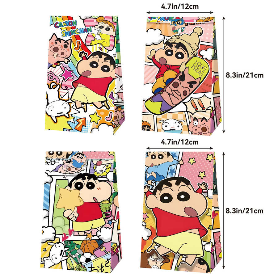 Bandai Crayon Shin-chan Partyzubehör Set aus Papier-Geschenktüten mit Aufklebern in Mehrfarbig für Kindergeburtstage, 12 Stück - Bild 2