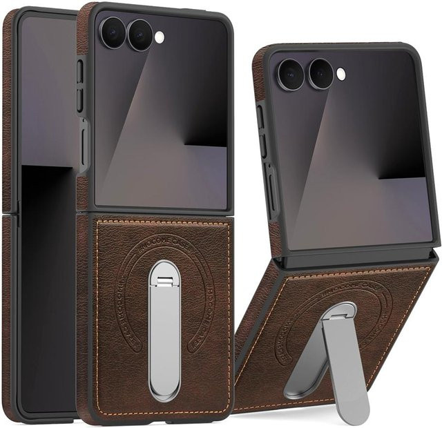 Magnetische Lederhülle mit Ständer und kabelloser Ladefunktion für Samsung Galaxy Z Flip 7 6 5 4 3 in Braun - Bild 1