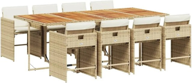 vidaXL 9-tlg Garten-Essgruppe aus PE-Rattan und Akazienholz mit Kissen in Beige und Braun - Bild 1