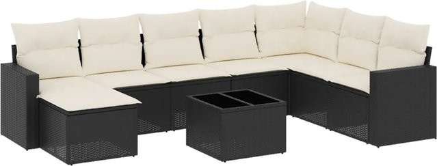 vidaXL 9-tlg Garten-Sofagarnitur Modell 7 aus Poly Rattan in Schwarz mit Kissen - Bild 1
