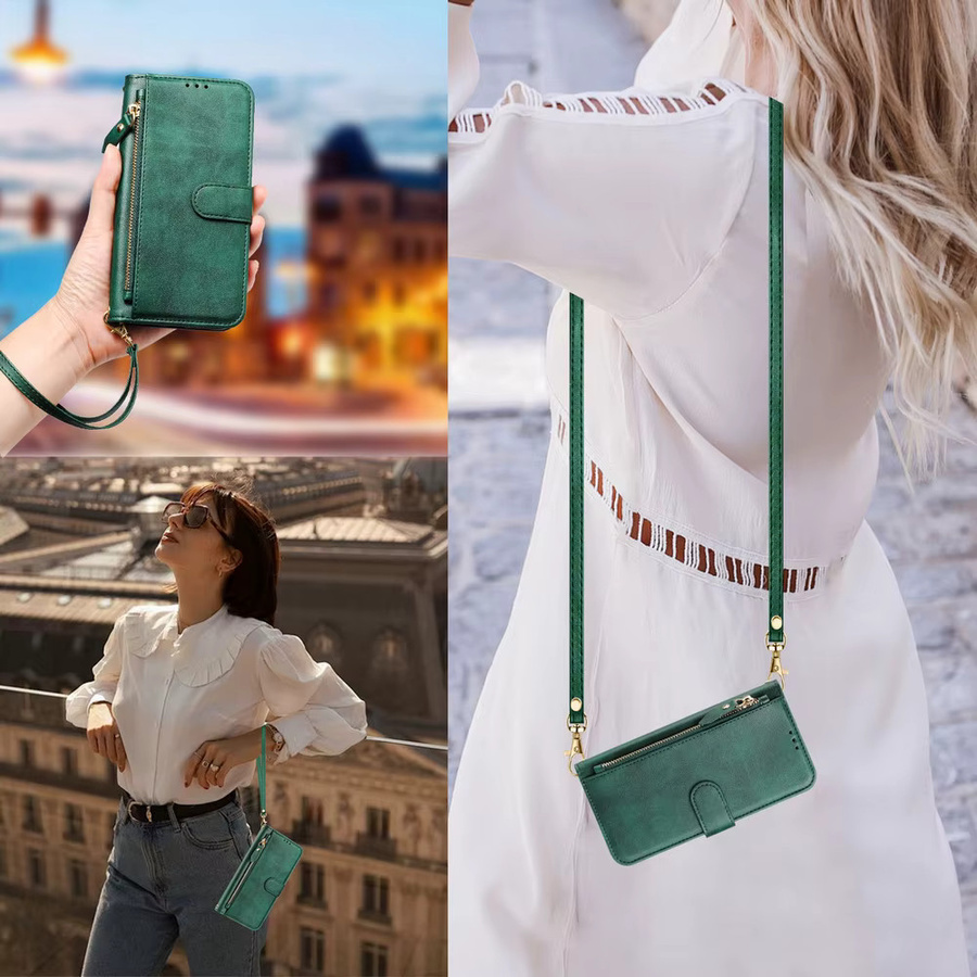Xiaomi Crossbody Leder-Brieftaschenhülle mit Reißverschluss für Poco X8 Pro Max 5G, F8 Ultra, F7, M8, M7, X7 Pro in Blau oder Grün - Bild 5