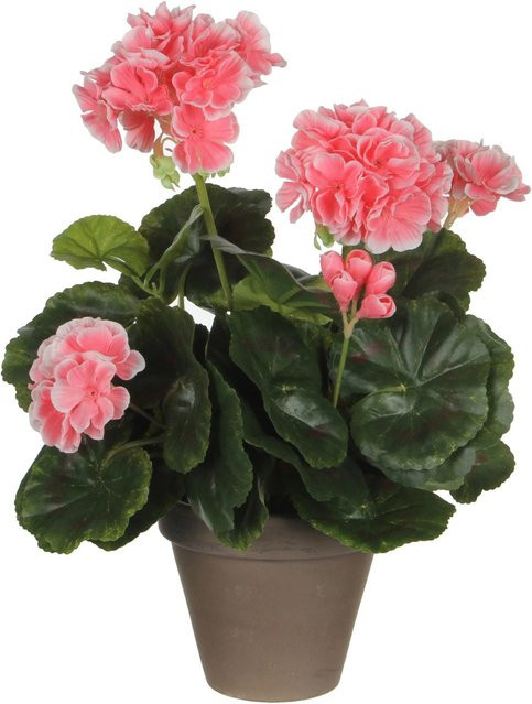 Mica Decorations Kunstpflanze Geranie in Pfirsich und Pink im Terrakotta-Blumentopf, Durchmesser: 20 cm, Höhe: 34 cm - Bild 1