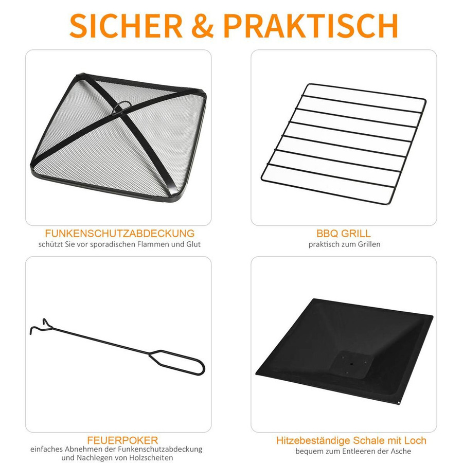 Outsunny Feuerschale in Schwarz Schiefer aus Stahl und Stein, B/H/T: 76 x 47 x 76 cm - Bild 4