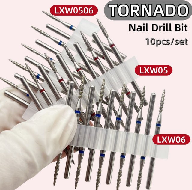 Schneider Tornado Diamant Nagel Bohrer, 10 Stück, Feine & Mittlere Körnung - Bild 1