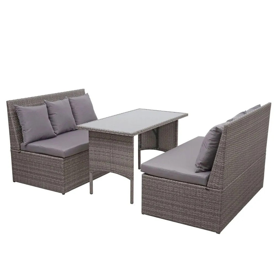 MCW Poly-Rattan Gartenmöbel Garnitur G16 mit 2x2er Sofa und Tisch in Grau inklusive dunkelgrauer Kissen - Bild 2