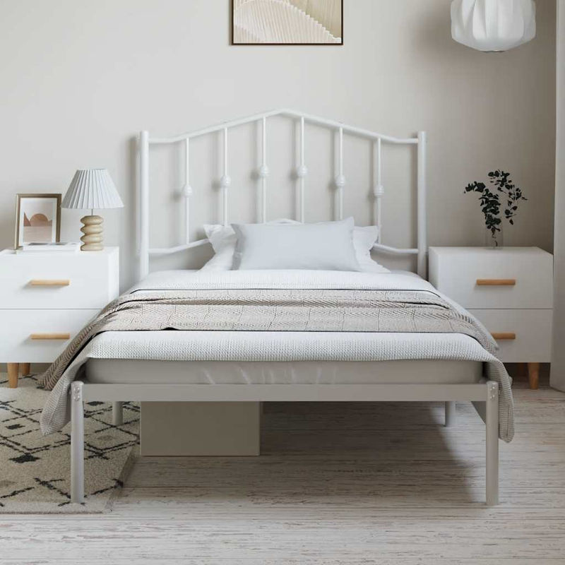 Vidaxl Metall-Bettgestell mit Kopfteil in Weiß, Klassisch und Minimalistisch, B: 100 cm, L: 200 cm - Bild 3
