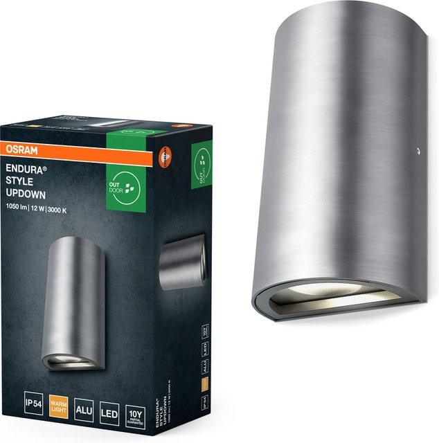 Osram LED Außenwandleuchte UpDown in Silber aus Aluminium mit 3000K Warmweiß, 1050lm und 12W, IP44 und IK03 - Bild 1