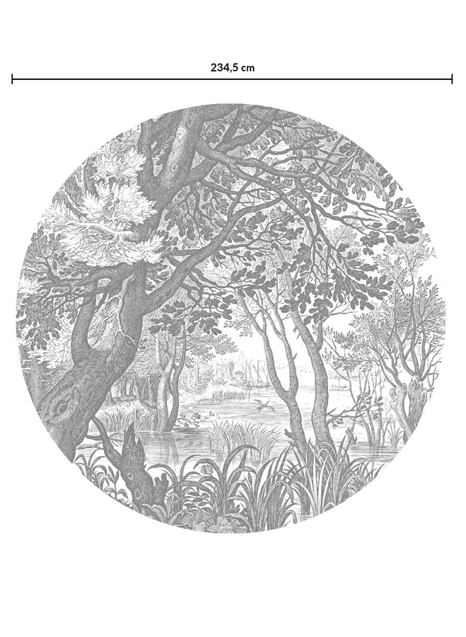 KEK Amsterdam Mural Engraved Landscapes 4 Circle Wandbild in Schwarz Weiß Grau Durchmesser: 237,5 cm - Bild 1
