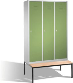 C+P Umkleidespind Classic mit Sitzbank, 3 Abteile, Front Resedagrün, Korpus Lichtgrau, H: 209 cm, B: 120 cm, T: 50 cm/81,5 cm - Bild 1
