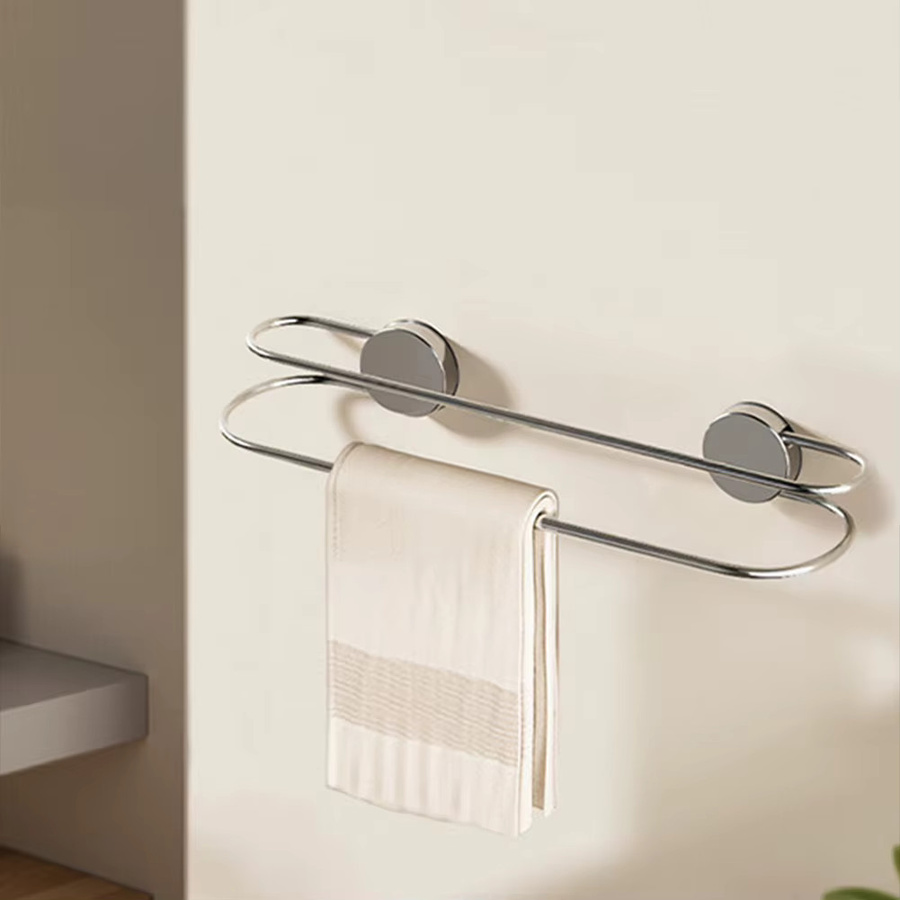 Aihogard Wandmontiertes Handtuchregal aus Edelstahl in Silber mit Doppelstange als platzsparender Bad Organizer - Bild 2