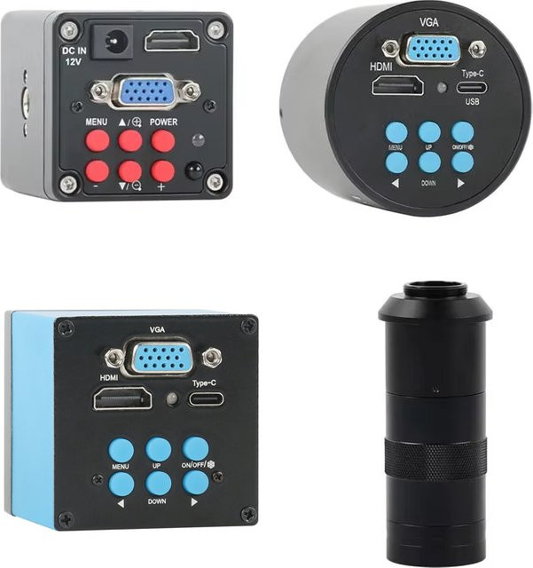 Eakins Mikroskop Kamera Set mit 130X Zoom C-mount Objektiv, HDMI VGA USB-C Anschluss und 56 LED Ring Licht in Schwarz für PCB Löten - Bild 1