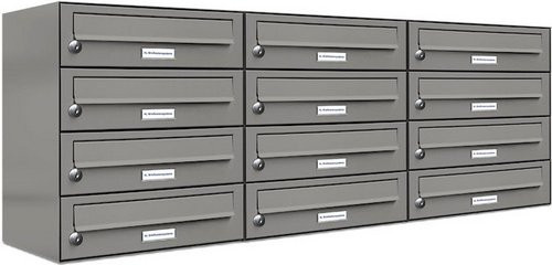AL Briefkastensystem für 12 Parteien, Aufputzmontage, grau, B/H/T: 115,9 x 46 x 27,5 cm - Bild 1