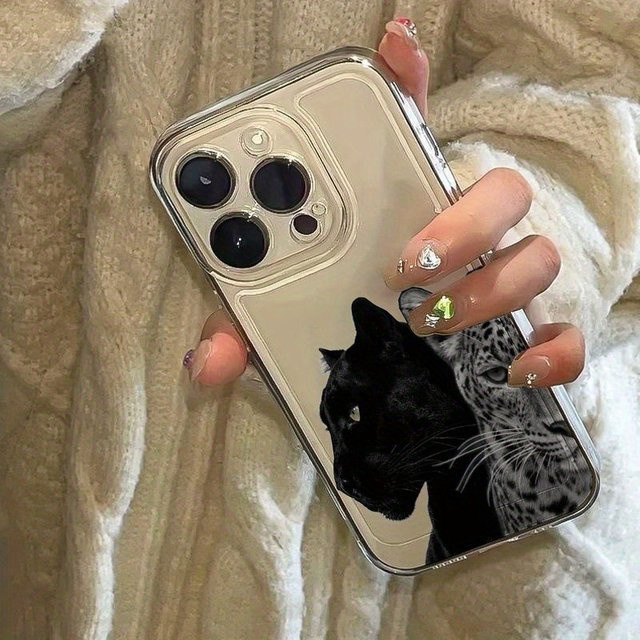 2er-Set transparente Anti-Drop Schutzhüllen mit Leopardenmuster in Schwarz und Grau für iPhone 17, 16 und 15 Serien (Plus, Pro, Max) - Bild 1