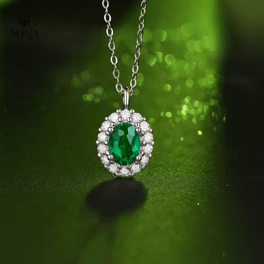 M-JAJA Smaragd-Anhänger-Halskette, 925 Silber, vergoldet, Diamant - Bild 2
