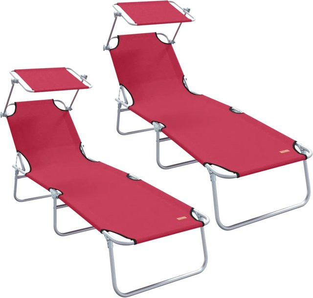 2er-Set vidaXL Klappbare Sonnenliegen in Rot mit Sonnendach aus 600D Oxford-Stoff und Textilene sowie Aluminiumgestell - Bild 1