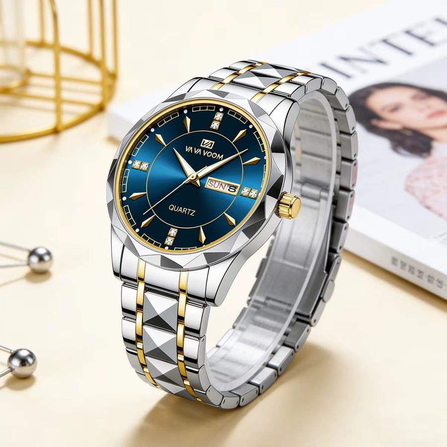 VA VA VOOM Armbanduhr Edelstahl, Quarz, 41 mm, Blau, Gold, Herren - Bild 2